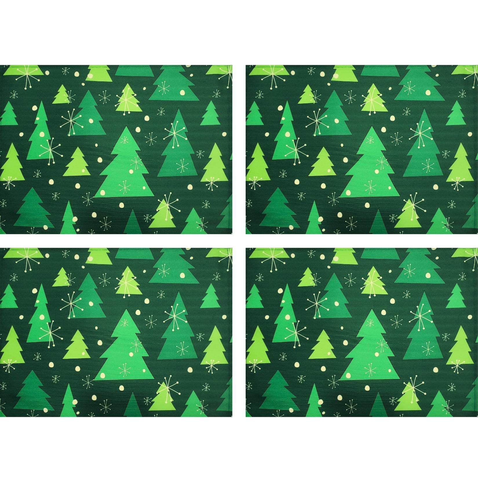 Set of 4 Placemats Christmas Tree Cloth Waterproof 17" by 13"  - Green-3